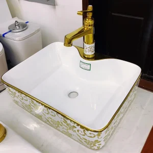Chậu Lavabo Hoa vàng Chữ nhật